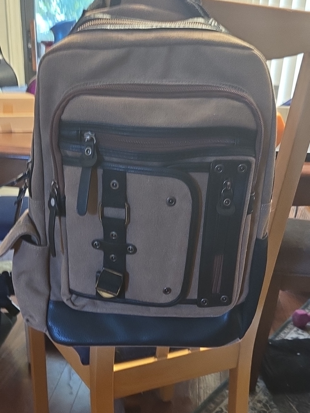 Men's Brown Canvas Backpack with Black Accents